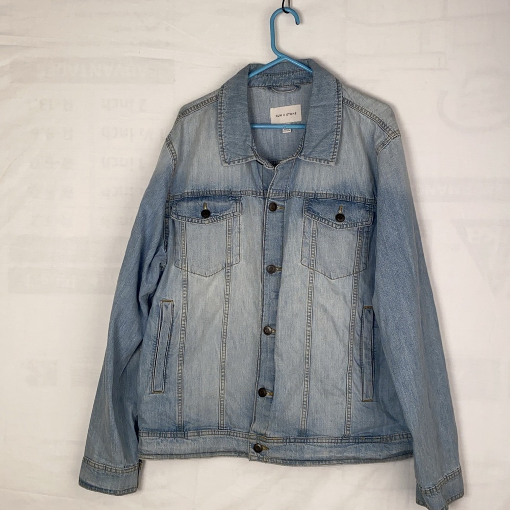 Sun + Stone Jean Jacket Women's‎ XXL Light Blue Denim Cotton Trucker